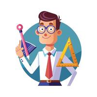 Instructor Holding Compass and Ruler During Lesson vector