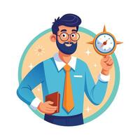 Teacher Holding Compass While Teaching Navigation vector