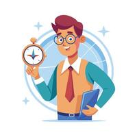 Teacher Holding Compass While Navigating Class vector