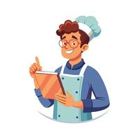 Educator Using Cookbook for Culinary Lessons vector