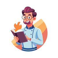 Male Teacher Using Cookbook for Cooking Class vector