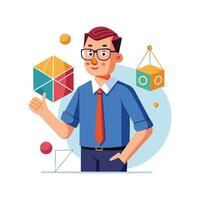 Instructor Teaching 3D Shapes with Cube vector
