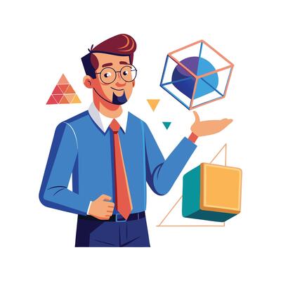 Teacher Holding Cube While Teaching 3D Shapes