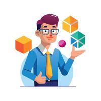 Male Teacher Using Cube for 3D Geometry Class vector