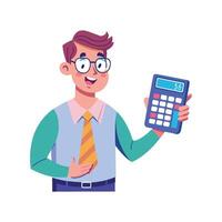 Male Teacher Using Digital Calculator for Teaching vector