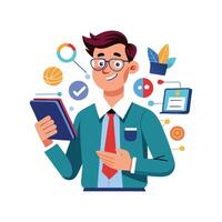 Teacher Holding Digital Tablet While Showing Content vector