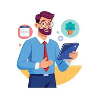 Teacher Teaching with Digital Tablet in Hand vector
