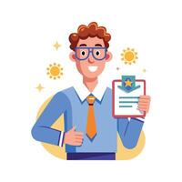 Dedicated Educator Displaying Diploma or Certificate vector