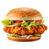 A delicious double chicken burger isolated on transparent background png