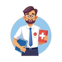 Instructor Demonstrating First Aid Manual in Class vector