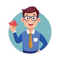 Teacher Utilizing Flashcard for Interactive Learning vector