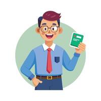 Inspiring Teacher Showcasing Flashcard for Learning vector