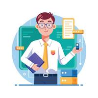 Dynamic Teacher Showcasing Flash Drive in Class vector
