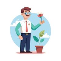 Dynamic Educator Showcasing Flower While Teaching vector