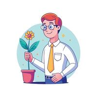 Dynamic Educator Presenting Flower Pot in Class vector