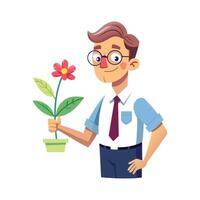 Teacher Explaining Plant with Flower in Class vector