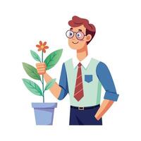 Inspiring Teacher Using Flower Pot for Lessons vector