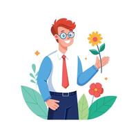 Creative Educator Presenting Flower in Educational Setting vector