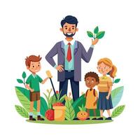 Creative Educator Utilizing Gardening Tool in Class vector