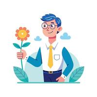 Inspiring Teacher Using Flower for Botany Lessons vector