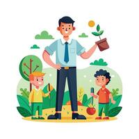 Teacher Using Gardening Tool for Practical Lessons vector