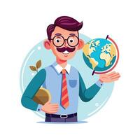 Teacher Explaining Geography Globe in Class vector