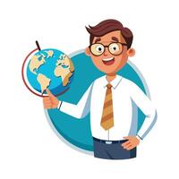 Creative Educator Showcasing Geography Globe in Class vector