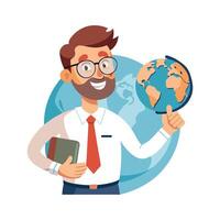Dynamic Educator Presenting Geography Globe for Learning vector