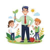 Dynamic Educator Demonstrating Gardening Tool in Class vector