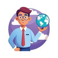 Creative Educator Demonstrating Globe for Geography vector