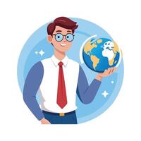 Dynamic Educator Using Globe for Geography Class vector