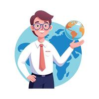 Inspiring Teacher Showcasing Globe for Learning vector