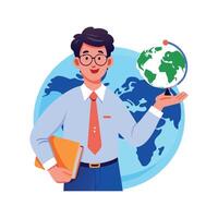 Dynamic Educator Using Globe for Geography Lessons vector