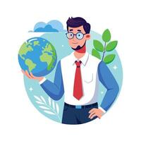 Dynamic Educator Showcasing Globe for Environmental Class vector