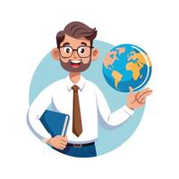 Inspiring Teacher Showcasing Globe for Teaching vector