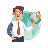 Creative Educator Presenting Globe in Geography Class vector