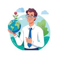 Dynamic Educator Using Globe for Environmental Class vector