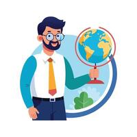 Inspiring Teacher Using Globe for Geography Education vector