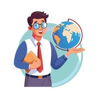 Teacher Explaining Globe in Geography Class vector