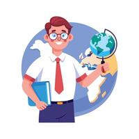Creative Educator Demonstrating Globe for Geography Class vector