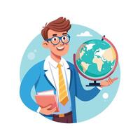 Educator Showcasing Globe for Geography Lessons vector