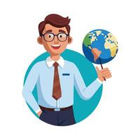 Dynamic Educator Using Handheld Globe in Class vector