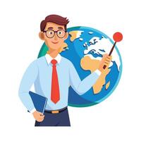 Creative Educator Highlighting Handheld Globe for Geography vector