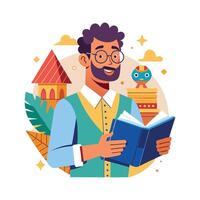 Teacher Using History Book for Effective Teaching vector