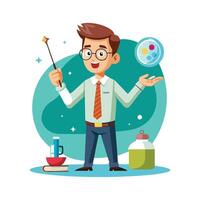 Inspiring Educator Using Magic Wand for Creative Lessons vector