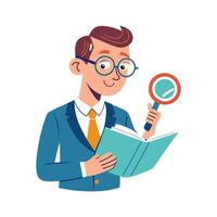Teacher Examining Objects with Magnifying Glass vector