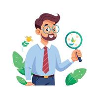 Teacher Using Magnifying Glass for Detailed Teaching vector