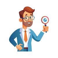 Creative Educator Highlighting Magnifying Glass in Class. vector