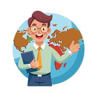 Inspiring Teacher Showcasing World Map for Learning vector