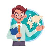 Teacher Presenting World Map for Geography Lessons vector